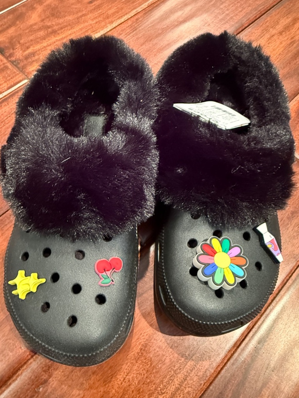 CROCS Black Classic Mammoth Charm Clog with Colorful Flower Jibbitz